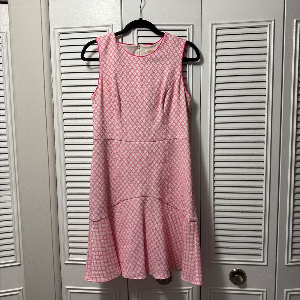 Shoshanna Pink and White Sleeveless A-Line Midi Dress